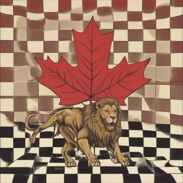 Maple leaf and lion on a checkered board illustrating NEX Exchange (Canada) and NEX Group