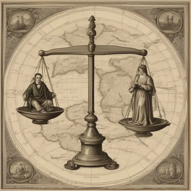 Image of a scales with spouses and next-of-kin figurines balancing inheritance rights on a world map background