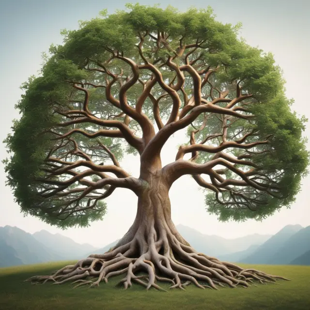 Tree symbolizing inheritance: Branches for life insurance policies and retirement accounts represent beneficiaries; roots depict next-of-kin