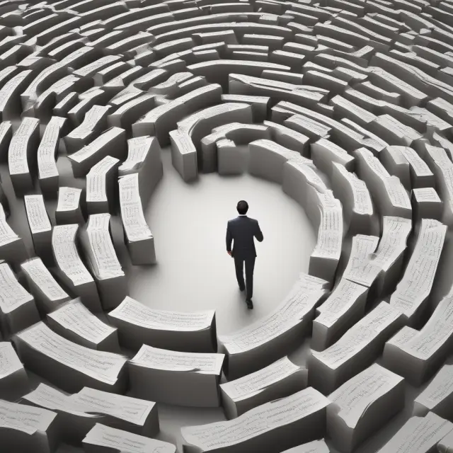 Person preparing for NEXUS interview holding stacked documents and navigating a maze, enhancing searchability through keywords: NEXUS interview, document review, oral interview, application