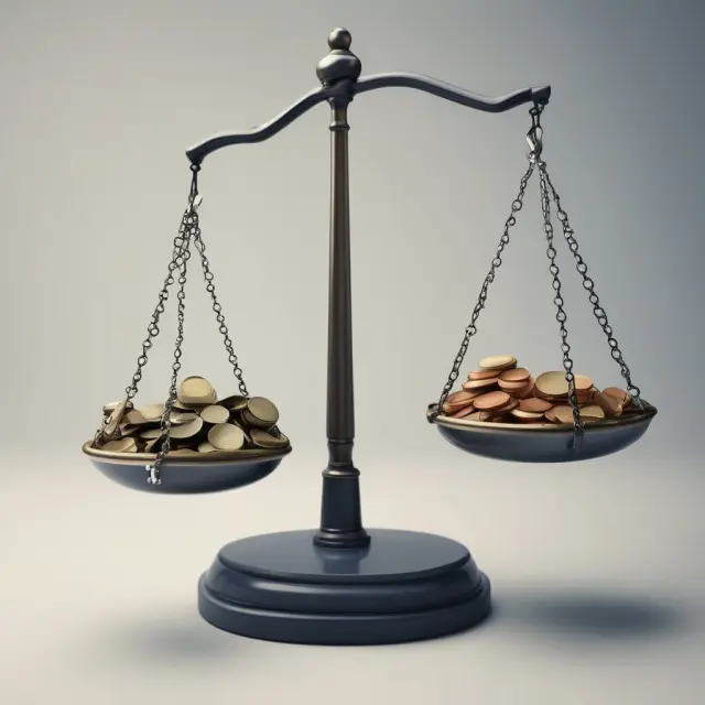 A balance scale tips based on the weight of a corporation