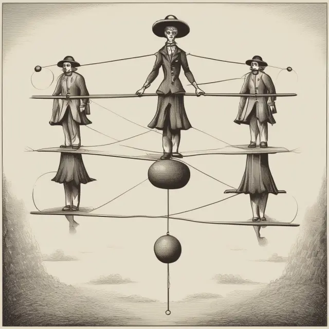 Two jugglers balancing non-interest bearing current liabilities and interest-bearing current liabilities on a tightrope, representing a company