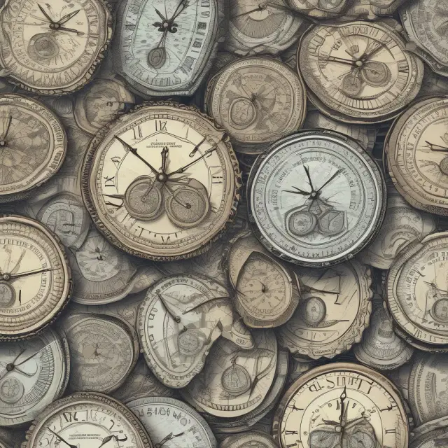 An image of interconnected weighing scales displaying diverse currencies, with clock hands indicating different stages of the financial year.