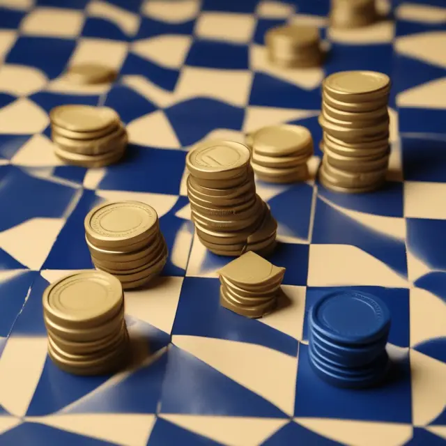 Golden checkerboard teeming with blue-chip stocks, symbolizing the stability and desirability of Nifty Fifty investments.
