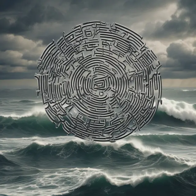 An image of a stormy sea with Nigerian letter scams depicted as ominous letters floating on the water, illustrating the danger of falling victim to fraudulent emails.