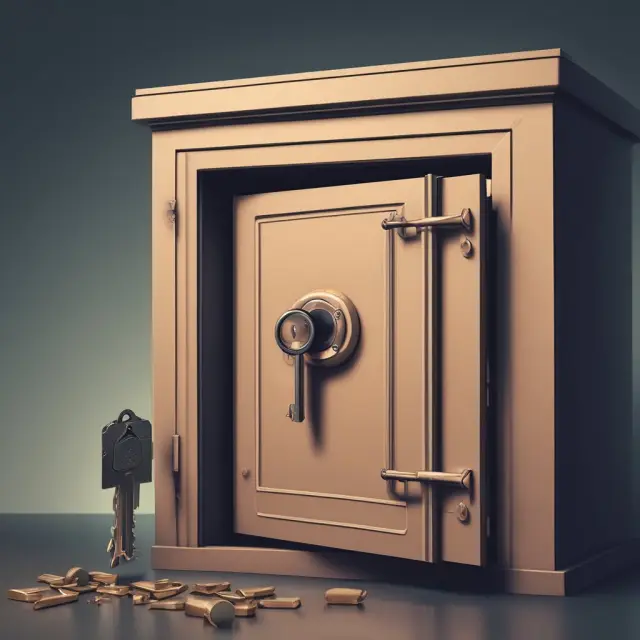 Key unlocking a night deposit vault with monthly fee symbols