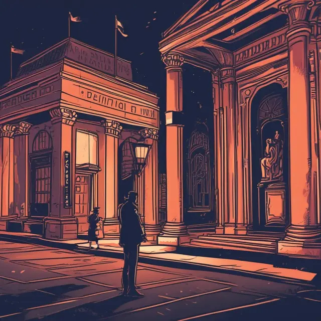 A night deposit box holding cash and checks tugs against a digital interface showing mobile banking apps, representing the battle between traditional security and technological innovation