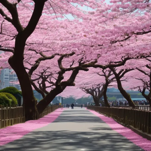 A metaphorical Japanese cherry blossom tree, representing the Nikkei Index, thriving amidst the economic ups and downs. Blossoms symbolize market peaks; falling petals signify market corrections.