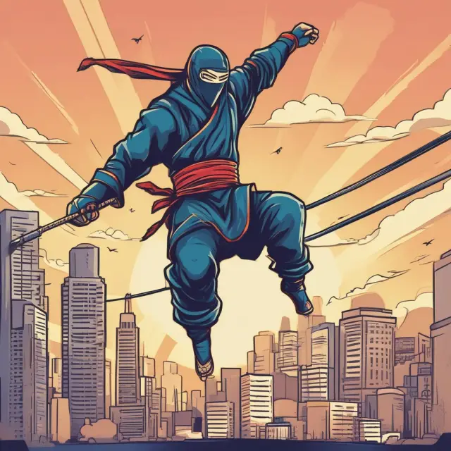 Ninja warrior standing precariously on a tightrope representing the risks of NINJA loans