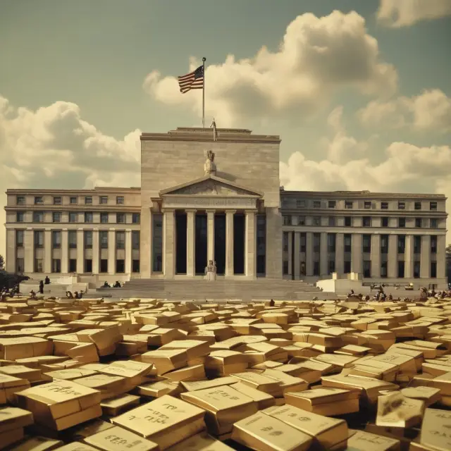 An image of Nixon taking gold from the Federal Reserve, symbolizing the shift from gold reserves to central bank control in modern finance