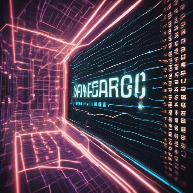 A digital NASDAQ sign glowing amidst a complex web of OTC markets in the National Market System, illustrating its pivotal position and comprehensive trading information