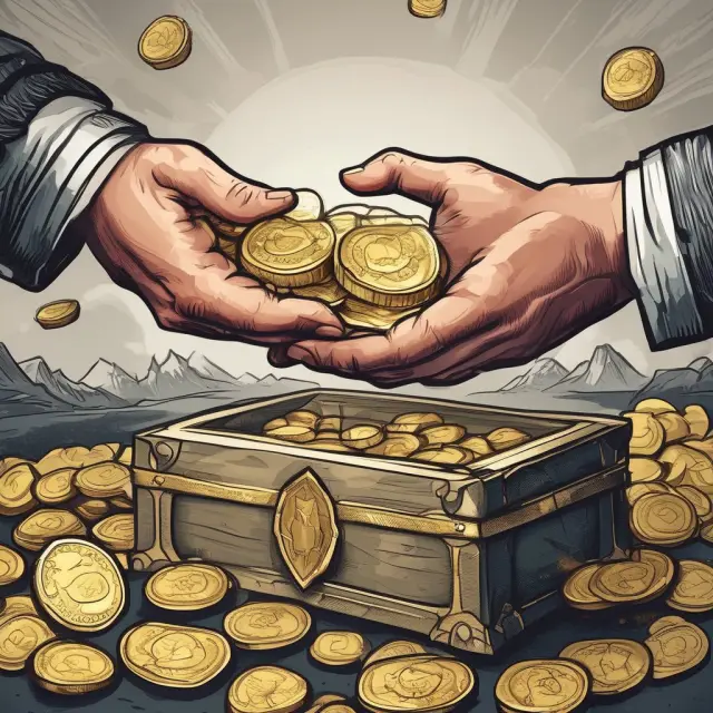 Two hands compared: one loaded with gold coins, representing load mutual funds, while the other holds a large gemstone for no-load mutual funds