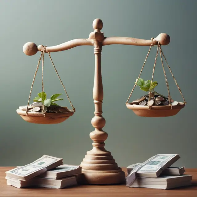 Two hands balancing a scale: one holding a load fund with an advisor, while the other holds a no-load fund, symbolizing investor choice and fee considerations