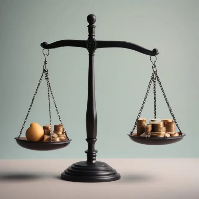 An investor carefully evaluates various no-load mutual funds using a set of scales, considering factors such as risk tolerance, diversification requirements, and investment timeframes.