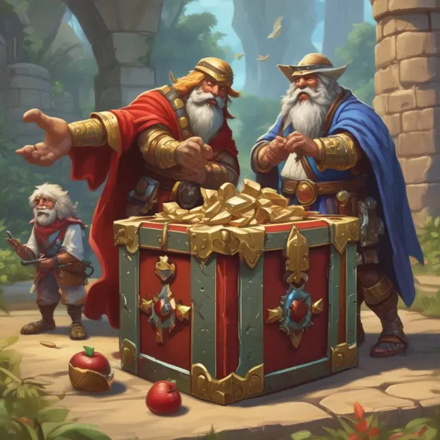 Three companies - Apple, Microsoft, and Google - represented by ancient guardians protectively holding treasure chests symbolizing M&A deals with no-shop clauses