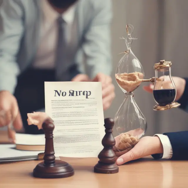 A seller extending a contract containing a no-shop clause to a potential buyer, who accepts it in exchange for an hourglass - representing the transfer of deal exclusivity and time