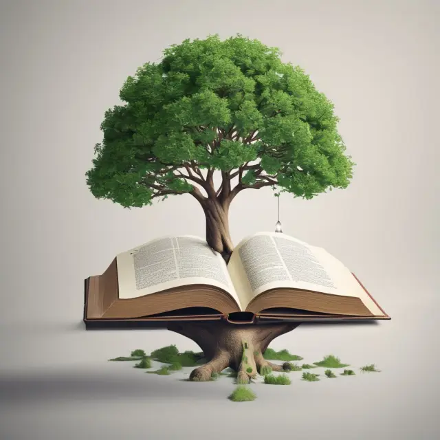 Image depicting a bridge connecting a book and a tree representing shareholder information and communication between companies and beneficial owners.