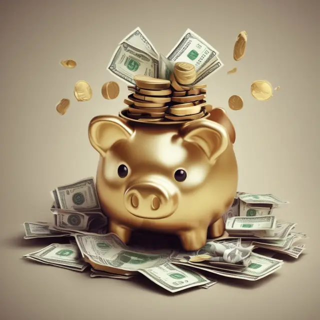 A golden piggy bank brimming with various income streams, representing the unique financial situations eligible for No Doc Mortgages