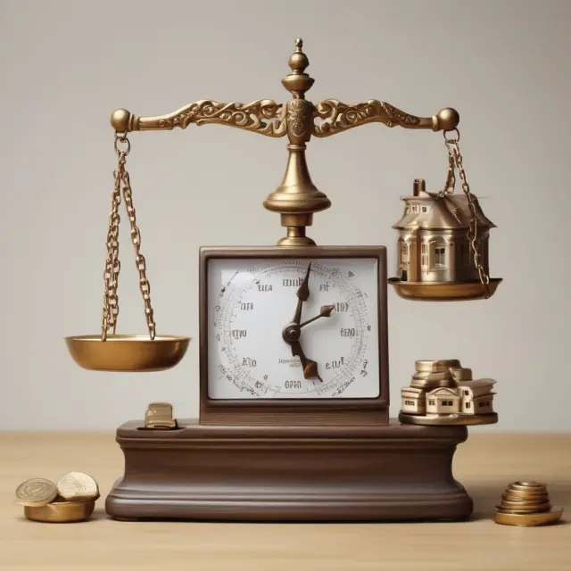 An individual weighs the risks of a no documentation mortgage against traditional loan options in a metaphorical scale, surrounded by documents