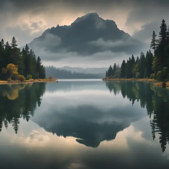 A serene lake mirrors calm trading strategies as it reflects the turmoil of stormy market waters