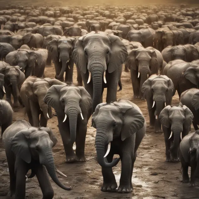 Noise traders depicted as a herd of elephants representing mass trading impact and a swarm of fireflies symbolizing random behavior.