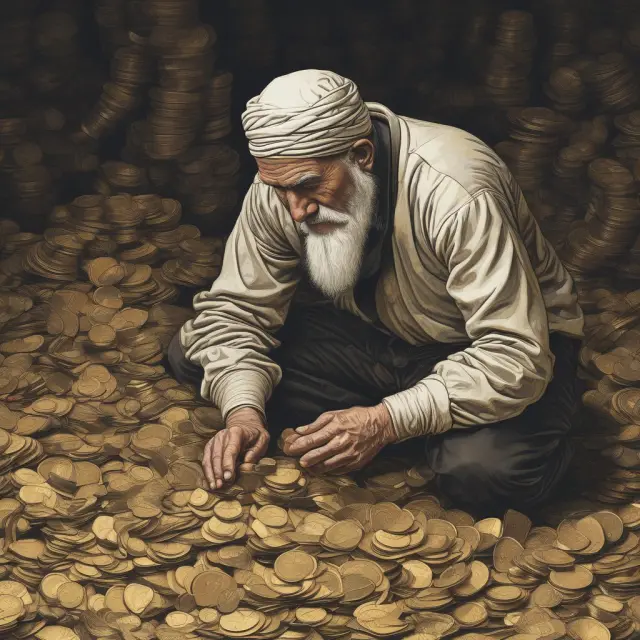 A wise trader separating signals from noise, symbolizing informed decision-making in financial markets