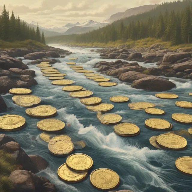 Golden coins representing different eras in the Norwegian Krone
