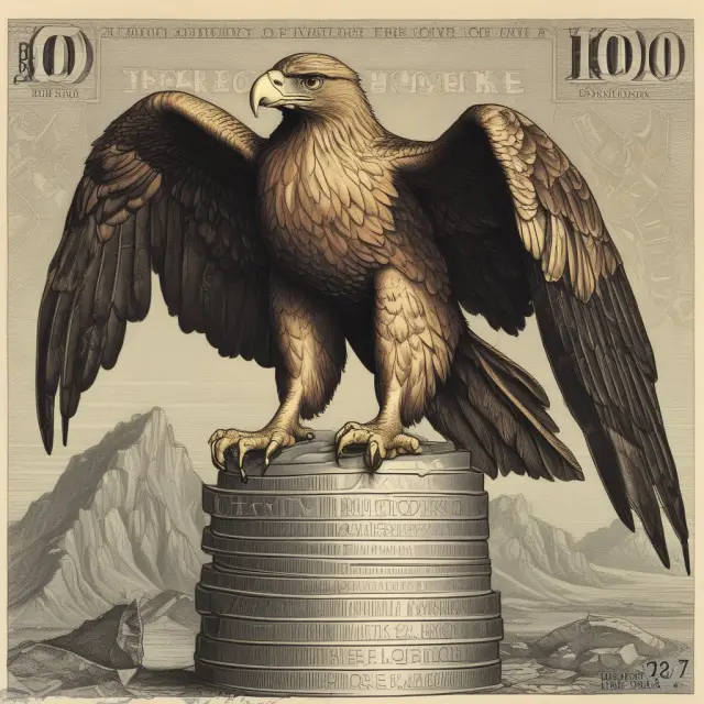 A golden eagle sits above a pile of Norwegian krone banknotes, representing Norway