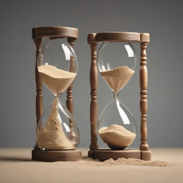 An hourglass with sand turning to water signifies nominal values shifting to real ones under the influence of time and inflation