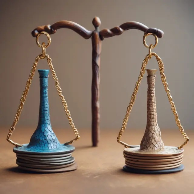Two interlinked scales: one labeled 