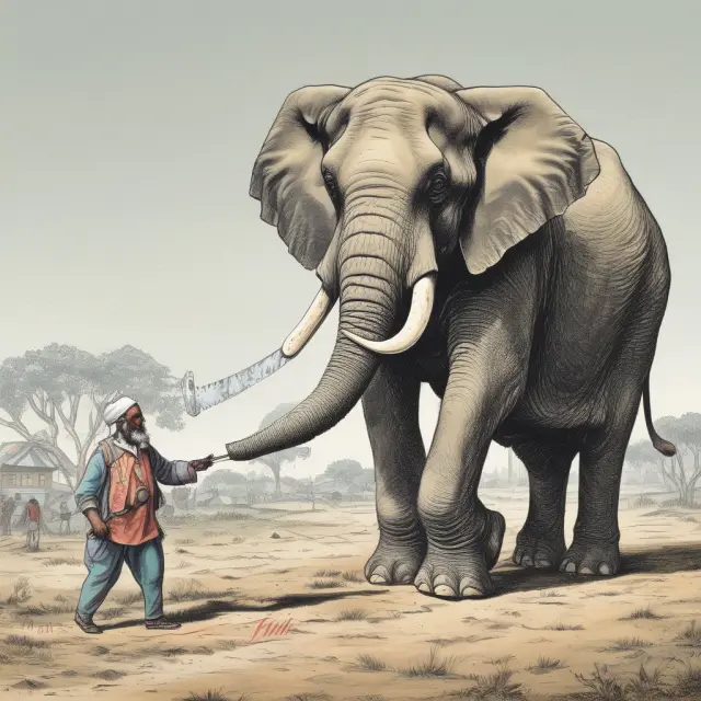 Elephant balancing two scales: 