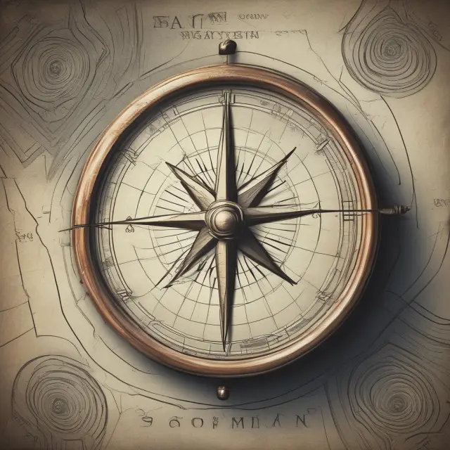 An investor holding a compass made from a golden ruler labeled 