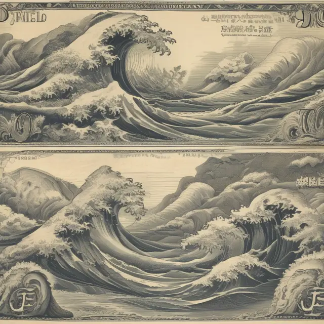 An ocean representing economies with exchange rates as tides, influencing nominal GDP calculations