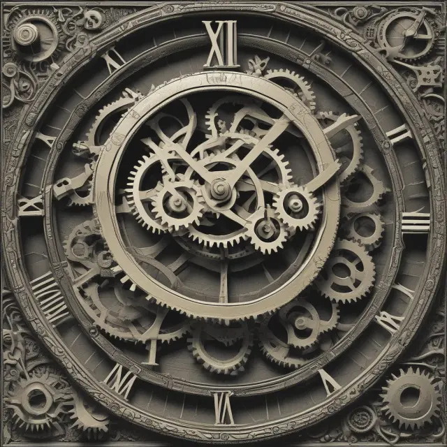 Clock with interconnected gears symbolizing nominal GDP, illustrating economic processes