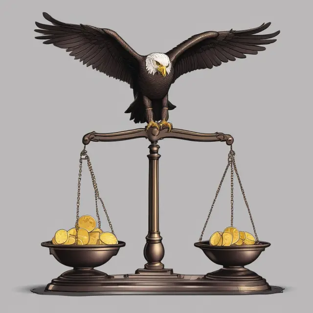 Golden scale with an eagle symbolizing real interest rate versus a bull representing inflation on opposite pans, demonstrating nominal yield balance.