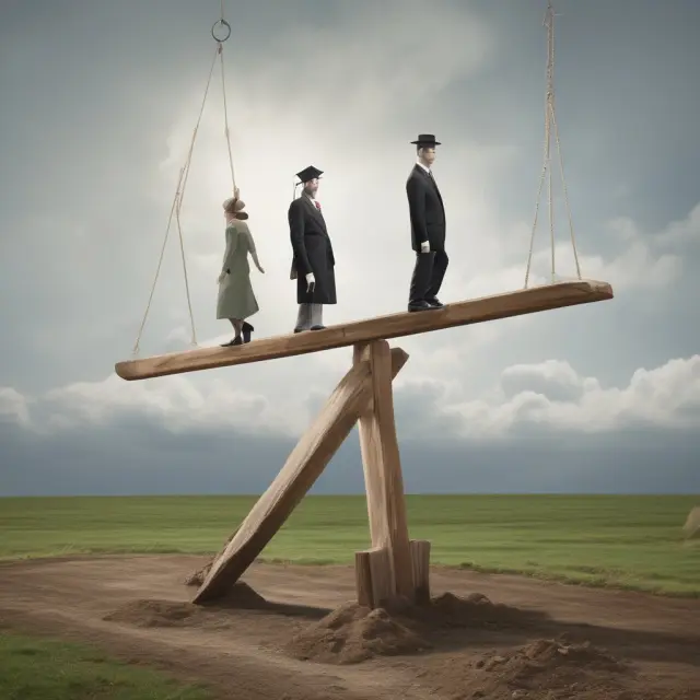 An image of a see-saw representing the balance between risks and rewards when working with nominee accounts, with an investor on one side and a broker on the other.