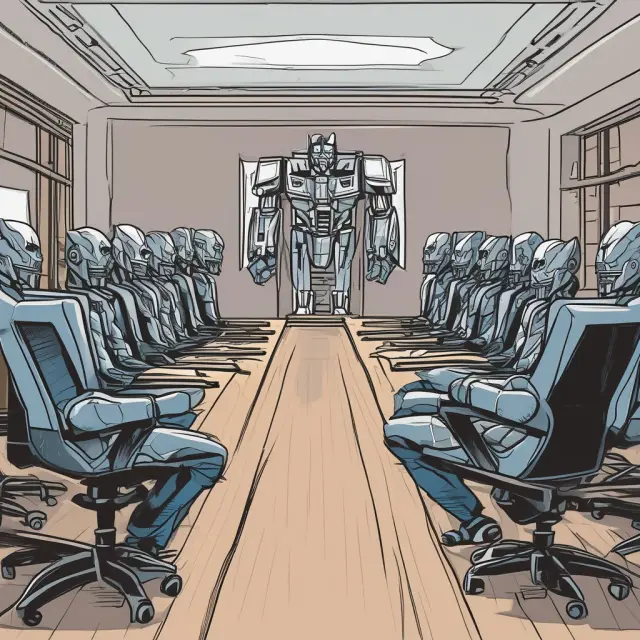 Image of non-executive directors as transformative figures, sitting at a boardroom table with charts and documents