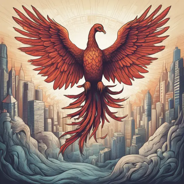 An image of a mythical Phoenix rising above a chaotic sea of financial data and charts, illustrating the value non-executive directors bring to finance companies