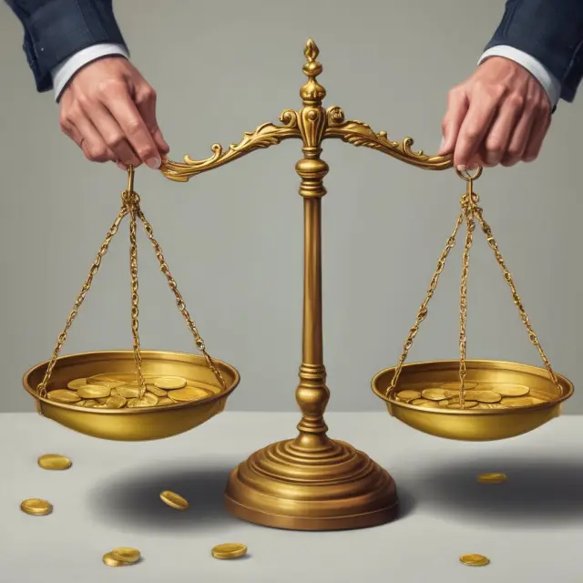 A balance scale holds gold coins on one side and non-marketable securities on the other, signifying the evaluation of potential rewards against risks for investors.
