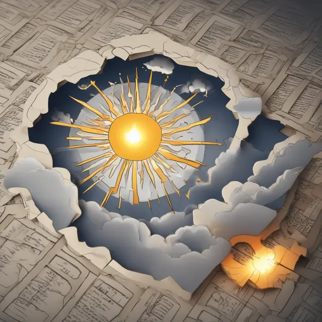 Golden sun illuminates operating income statement, with non-operating expenses represented by stormy clouds and interconnected puzzle pieces