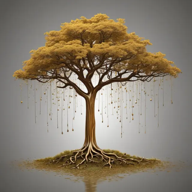 An image of a golden tree representing operating income with raindrops symbolizing non-operating gains
