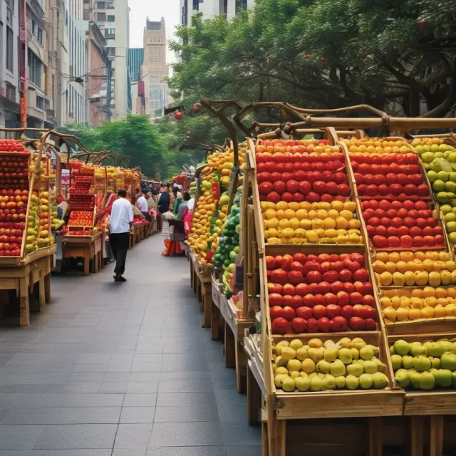 A retailer harvesting golden apples from a tree representing stock market investments, surrounded by red fruits symbolizing daily business operations