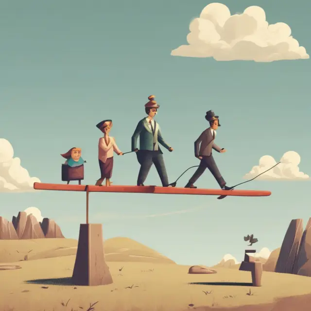 Two figures on a seesaw: borrower (non-recourse loan) and lender. Balanced by tax implications.