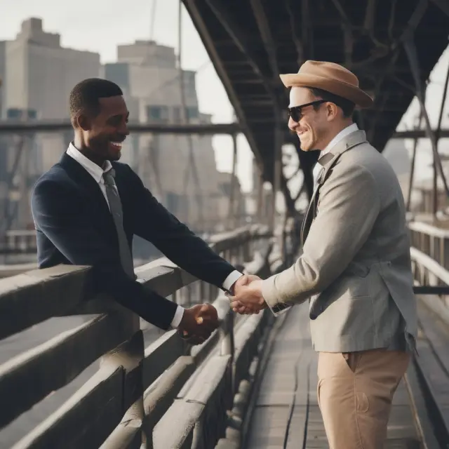Borrower and lender shaking hands on a bridge, illustrating their trust and commitment during the non-recourse loan process.