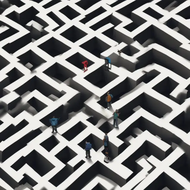 A person in PPE maneuvering through a labyrinth, representing post-Covid data collection and minimizing non-sampling errors