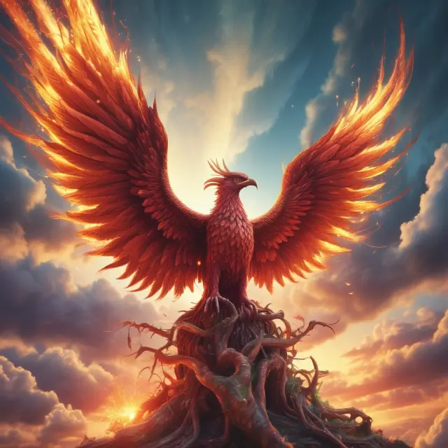 An image of a phoenix rising from the ocean, surrounded by currency and financial charts, representing the potential uncertain returns and fees associated with non-traded REITs
