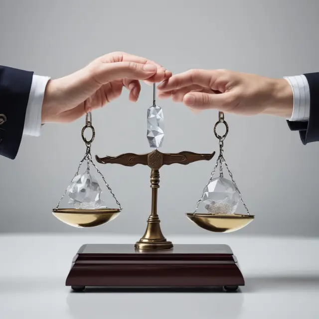 A hand holding a delicate crystal REIT ball atop a scale, balanced against a weighted hand symbolizing risk. The other hand represents potential returns.