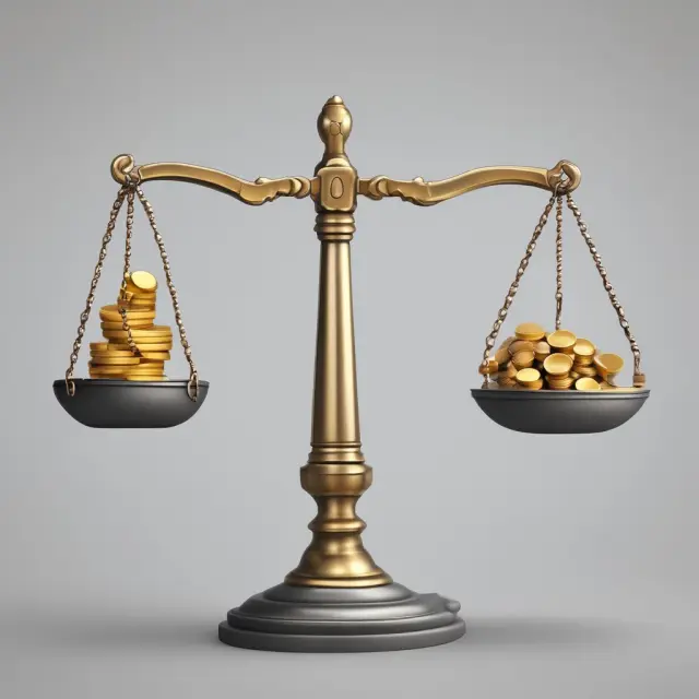 Image: A balance scale with gold coins representing risks and silver coins symbolizing rewards