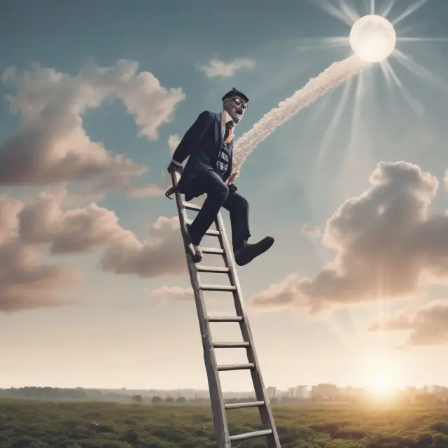 An empowered non-accredited investor ascending a ladder filled with various investment opportunities, symbolizing their access to a broader investment landscape