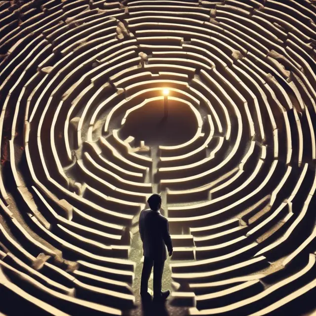 A non-accredited investor walking through a maze filled with investment opportunities and labeled with keywords like 
